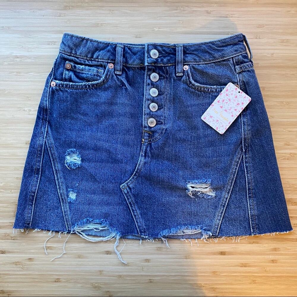We The Free Free People Distressed Denim Skirt
